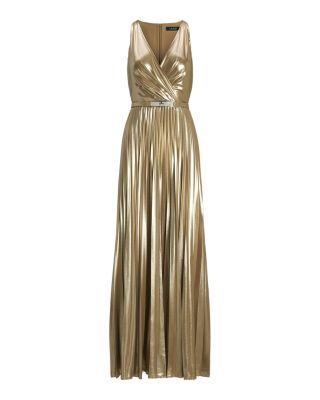 Ralph Lauren Belted Metallic Chiffon Surplice Gown | Bloomingdale's Women