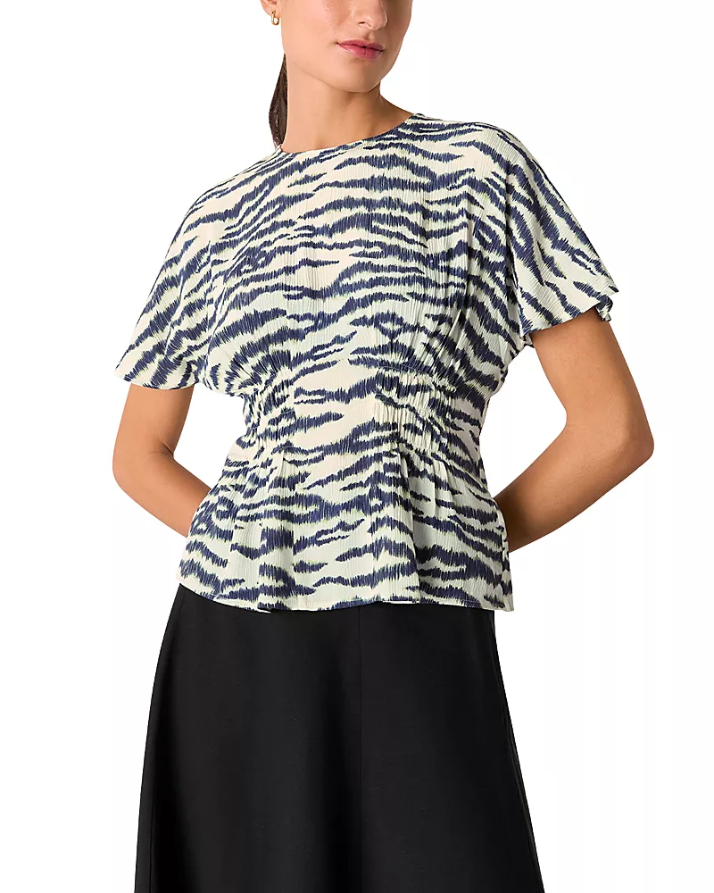 Whistles Feathered Tiger Shirred Blouse