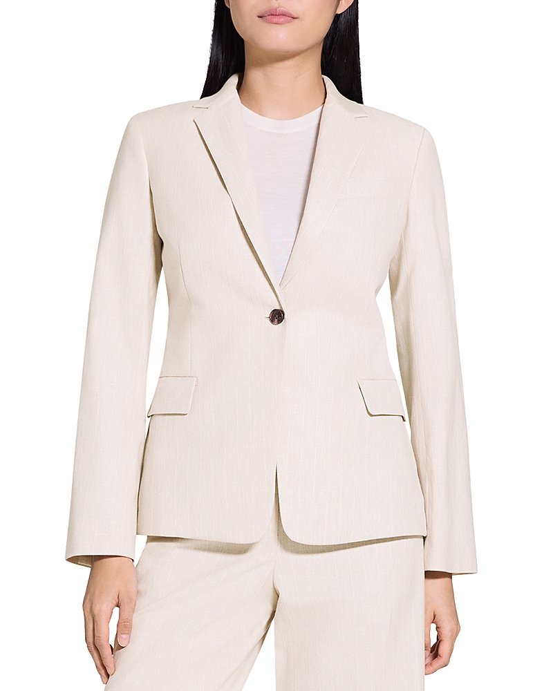 Theory Slim Blazer In Striped Canvas In Sand Multi