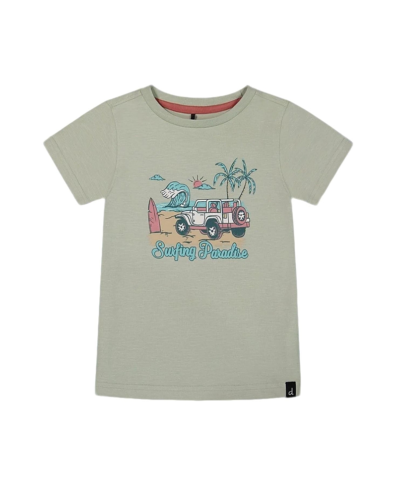 Deux Par Deux Boys' Short Sleeve Organic Cotton Graphic Tee - Little Kid, Big Kid In Sage And Multi