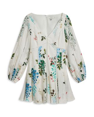 Belvida Linen Floral Lace Trim Dress