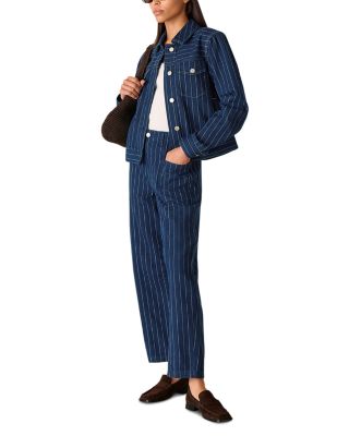 Pinstripe Barrel Leg High Rise Jeans in Navy/multi