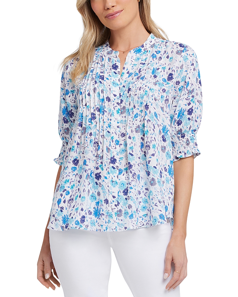 Nydj Floral Print Pleated Peasant Top In Jimena Garden