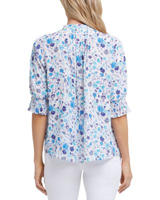 Floral Print Pleated Peasant Top