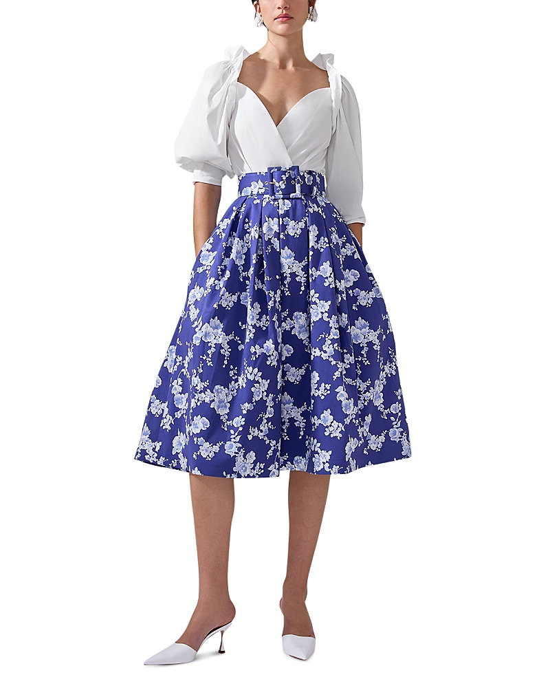 Shop Carolina Herrera Floral Print Midi Skirt In Nautilus Multi