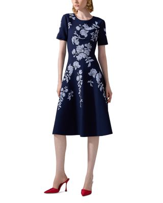 Carolina Herrera - Short Sleeve Floral Jacquard Dress