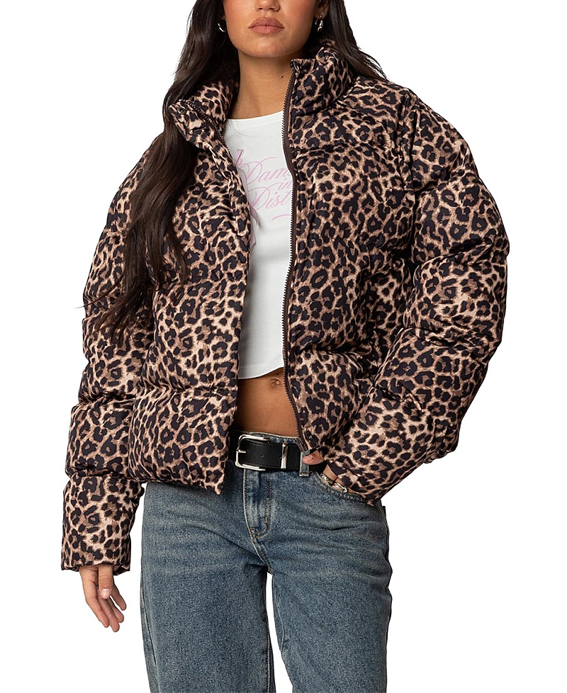 EDIKTED DALYA LEOPARD PRINTED PUFFER JACKET