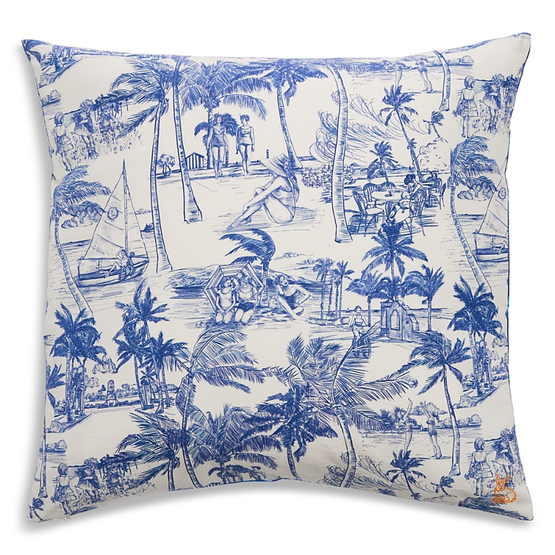 Coniglio Palm Beach Palm Beach Ecru/cranes Indigo Reversible Throw Pillow, 20 X 20