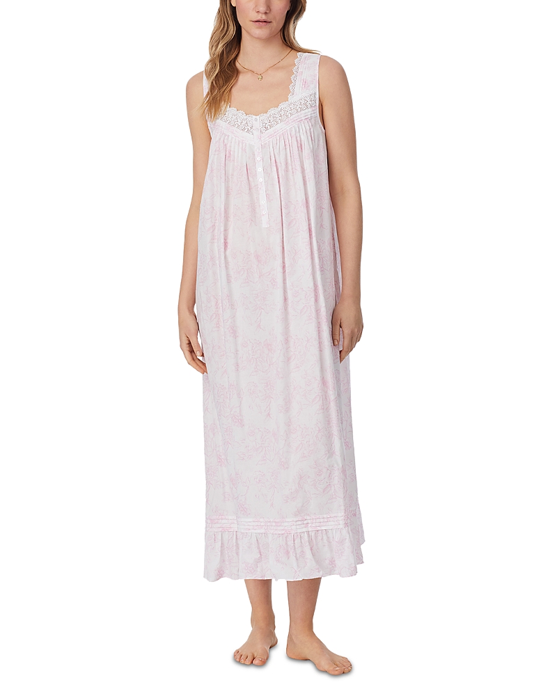 Eileen West Cotton Lawn Ballet Nightgown In White/pink