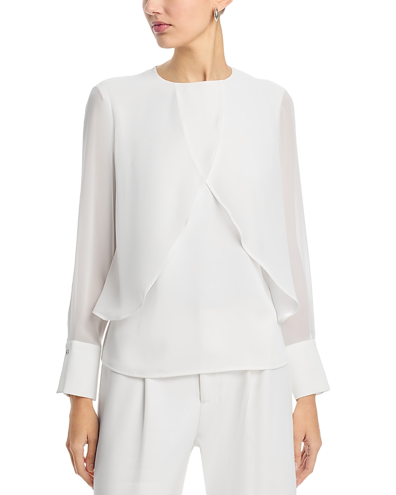 Misook Heritage Fit Chiffon Overlay Shirt In White