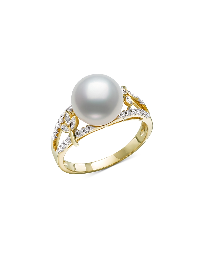 Bloomingdale's Fine Collection Cultured Freshwater Pearl & Diamond Openwork Ring in 14K Yellow Gold