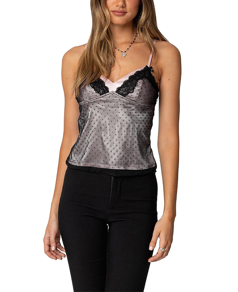 Edikted Janie Layered Polka Dot Mesh Camisole In Black