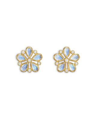 Temple St. Clair - FJ Blue Moonstone & Diamond Luna Flower Stud Earrings