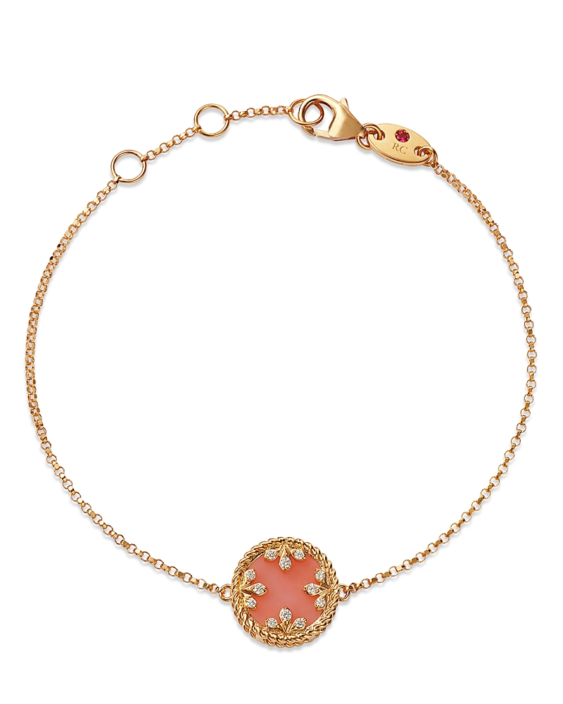 Roberto Coin 18k Yellow Gold Diamond, Pink Opal & Mother Of Pearl Venetian Princess Medallion Reversible Bracelet In Pink/gold