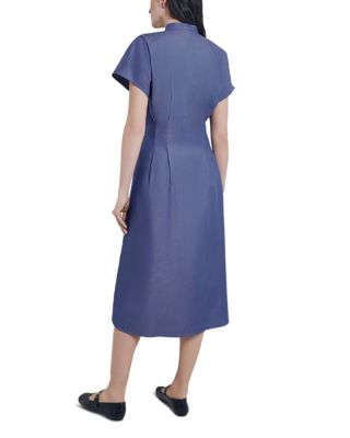 Stand Collar Button Front Midi Dress