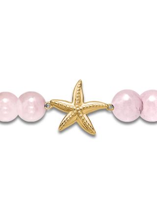 Starfish Charm Gemstone Beaded Stretch Bracelet in 18K Gold Plated Sterling Silver - Exclusive