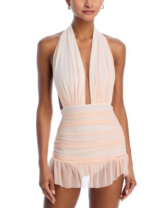 norma kamali ruffle halter mio mini dress One Piece Swimsuit SIZE::14