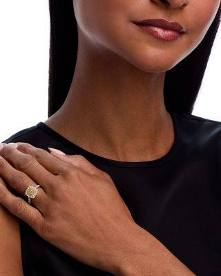 White & Yellow Diamond Cushion Square Halo Ring in 18K Yellow & White Gold, 1.15 tcw