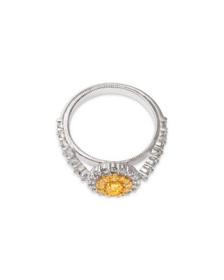 White & Yellow Diamond Cushion Halo Ring in 18K Yellow & White Gold, 0.98 tcw