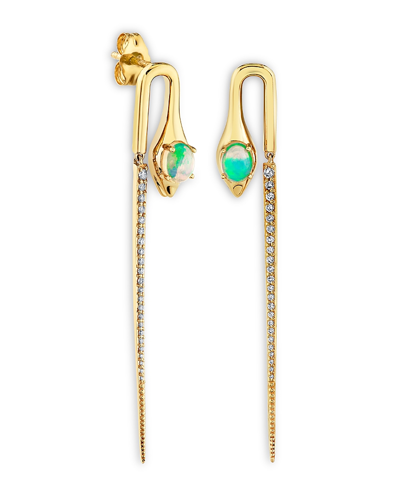 Sydney Evan 14k Yellow Gold Opal & Diamond Snake Spike Drop Earrings In Gold