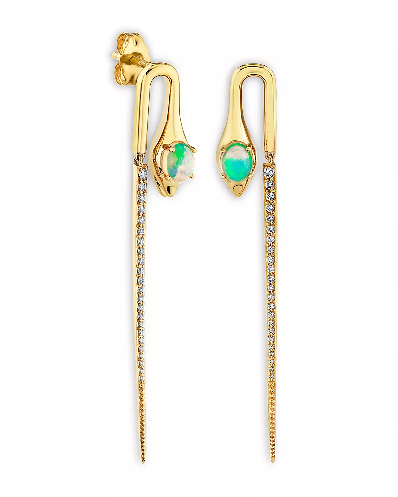 Sydney Evan 14K Yellow Gold Opal & Diamond Snake Spike Drop Earrings