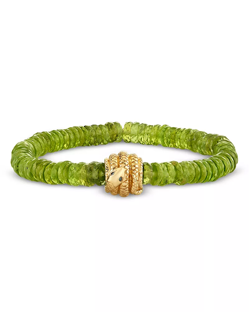 Sydney Evan 14K Yellow Gold Peridot & Diamond Accent Snake Beaded Stretch Bracelet