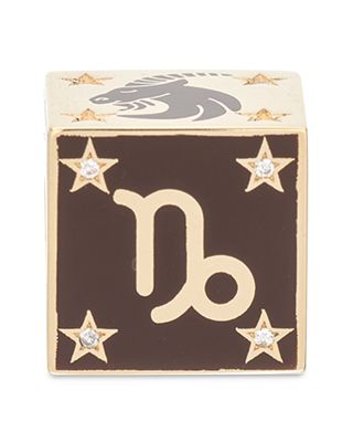 9K Capricorn Zodiac Diamond & Ceramic Block Big Bead