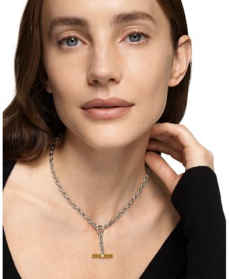 Mercer Petite Toggle Chain Necklace in Sterling Silver and 18K Yellow Gold with Diamonds, 4.5mm