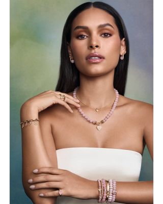 14K Yellow Gold Rose Quartz & Diamond Stretch Bracelet