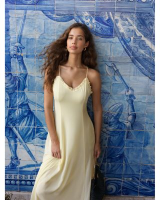 Raya Chiffon Ruffle Neck Midi Yellow Dress