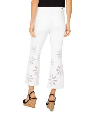 Hannah High Rise Crop Flare Jeans in White Daisy