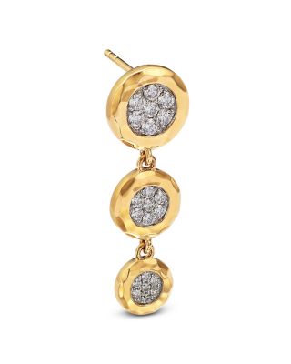 Diamond Bezel Cluster Drop Earrings in 14K Textured Yellow Gold, 0.75 tcw