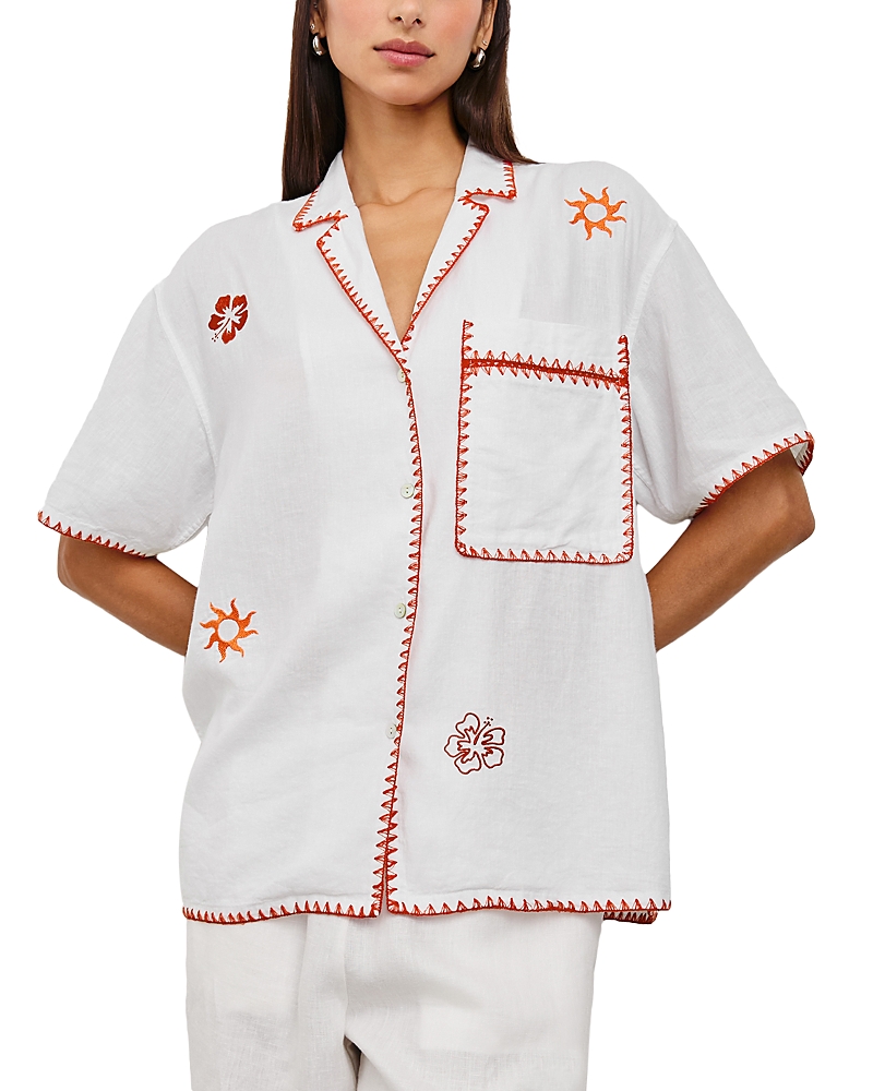 Rails Island Embroidered Relaxed Fit Linen Shirt In White