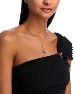 White & Black Diamond Circle Pendant Necklace in 14K Yellow Gold, 0.90 tcw