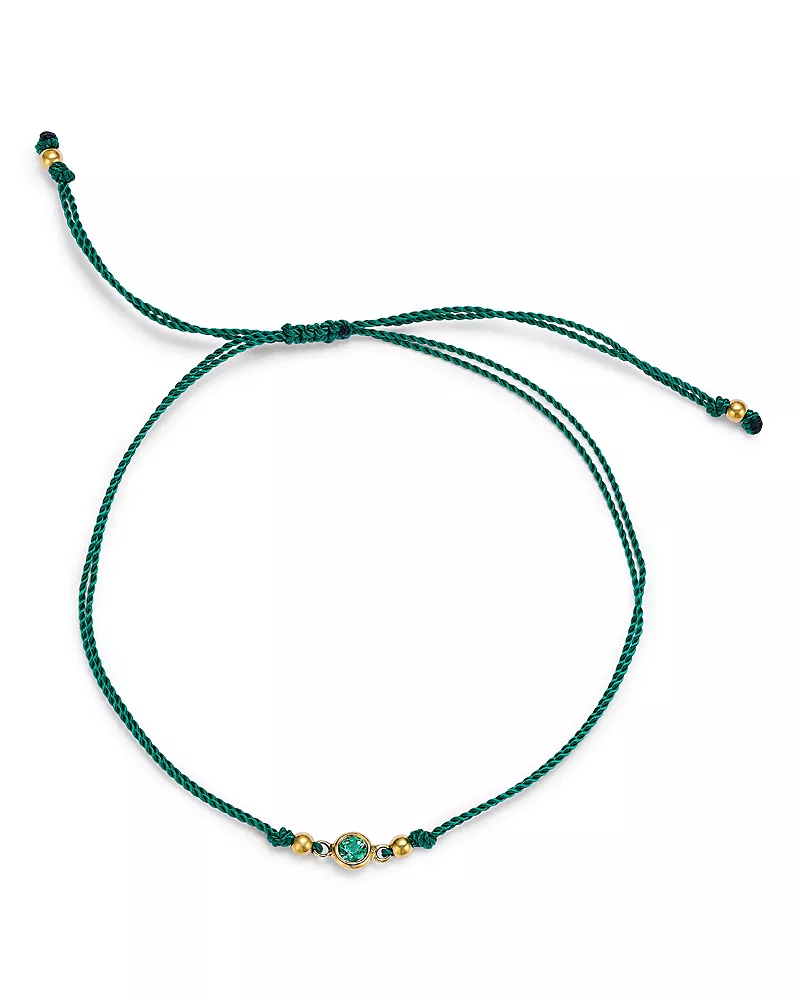 Zoe Chicco 14K Yellow Gold Birthstones Emerald Silk Cord Slider Bracelet