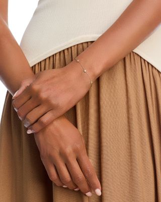 14K Yellow Gold Prong Diamonds Tiny Bead Flower Link Bracelet