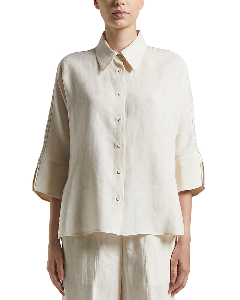Shop Peserico Flax Linen Cropped Blouse In Quartz Sand