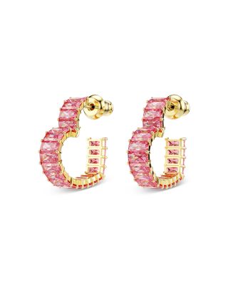 Matrix Pink Crystal Heart Hoop Earrings 