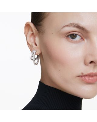 Matrix Crystal Round & Heart Double Row Hoop Earrings in Rhodium Plated
