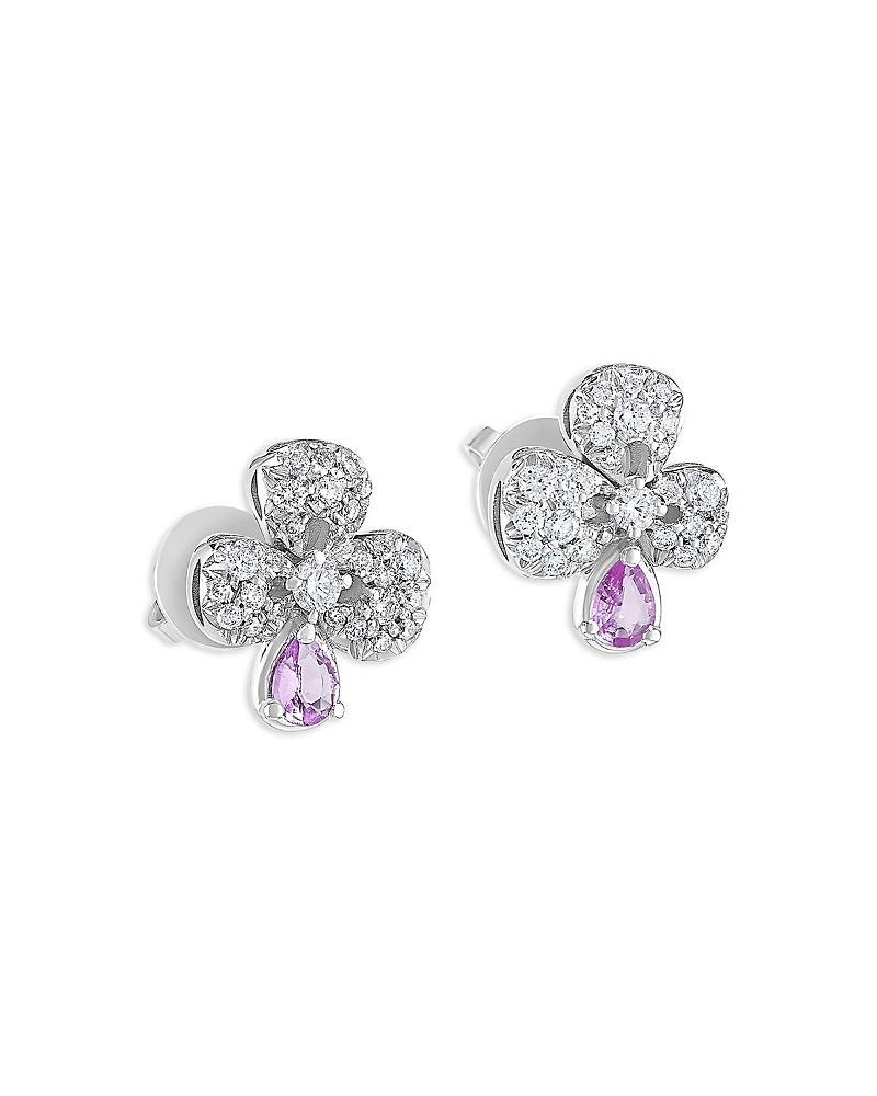 Miseno Jewelry 18k White Gold Diamond & Pink Sapphire Clover Earrings In Metallic