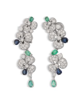 18K White Gold Diamond, Emerald & Blue Sapphire Earrings