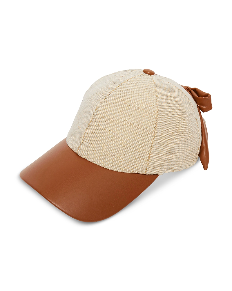 Shop Lele Sadoughi Faux Leather & Canvas Baseball Cap In Natural