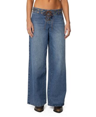 Edikted - Stud & Grommet Low Rise Jeans in Blue Wash