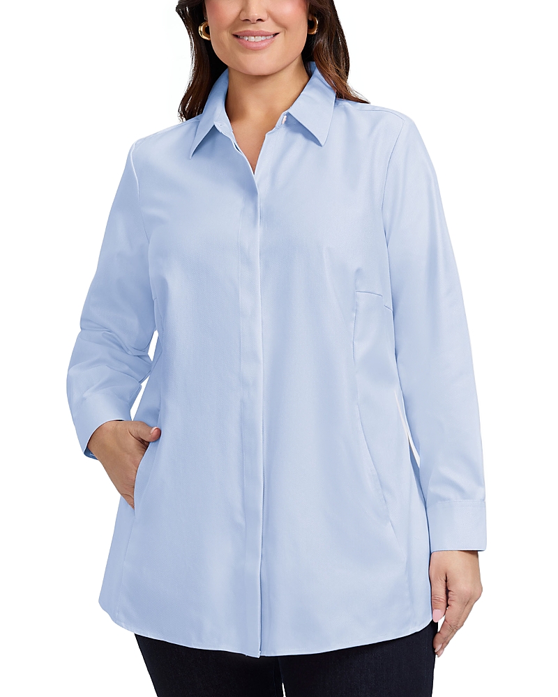 Foxcroft Plus Cici Long Sleeve Cavalry Cotton Shirt In Soft Blue