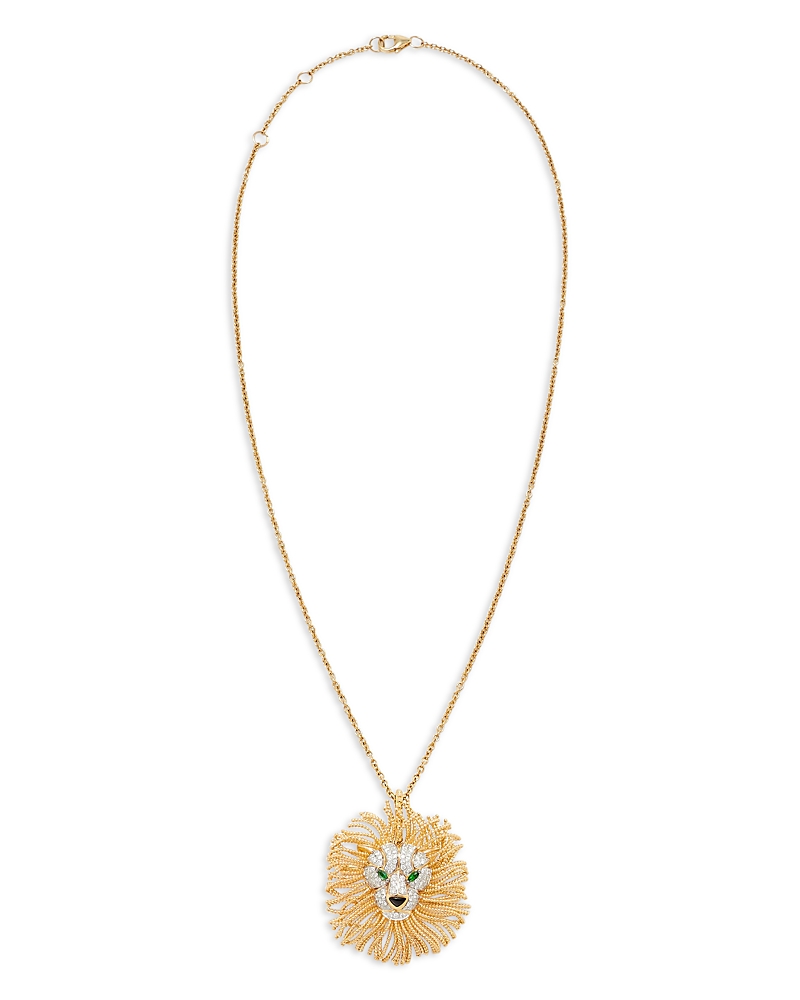 Yvonne Léon 9k Yellow Gold Collier Broche Lion D'ors Oj Tsavorite, Onyx & Gray Diamond Pendant Necklace, 14.96-1 In Gold