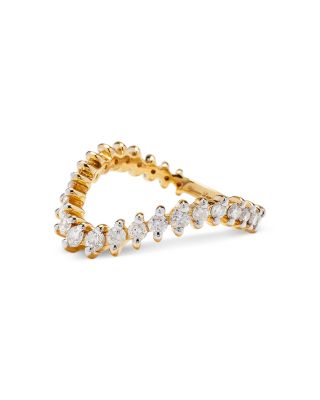 18K Yellow Gold Gray Diamond Alliance Vague Diamants Wavy Ring