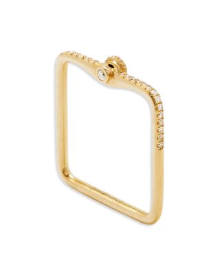 9K Yellow Gold Malachite & Gray Diamond Bague Mini Gousset Square Ring