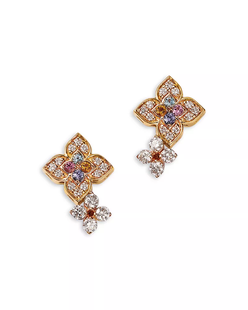 Roberto Coin 18K Rose Gold Venetian Princess Carnival Multi Gemstone & Diamond Double Flower Stud Earrings