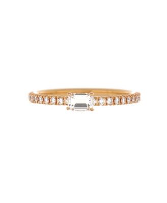 Pre-Owned Cartier - Etincelle de Cartier Solitaire Ring 18K Rose Gold with Emerald Cut Diamond and Pave Diamonds