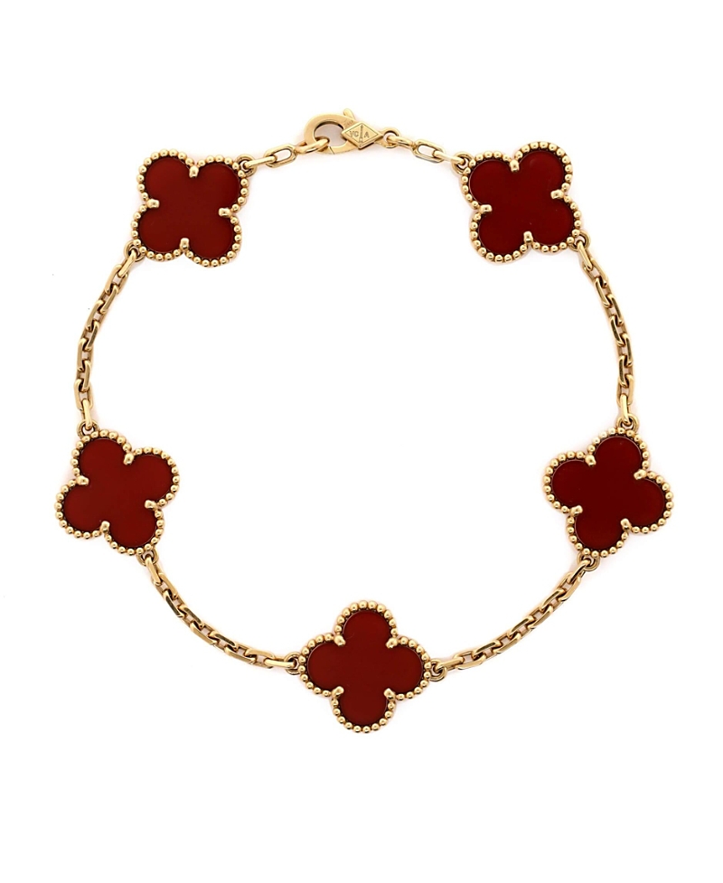 Pre-owned Pre-owned Van Cleef & Arpels Van Cleef & Arpels Vintage Alhambra 5 Motifs Bracelet 18k Gold And Carnelian